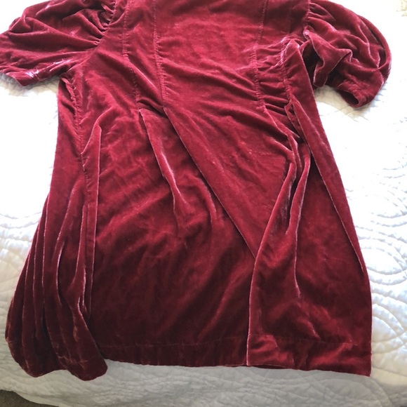 Free People Adelle Velvet Puff Sleeve Deep V-Neck Tie Front Tunic Top - Picture 2 of 4